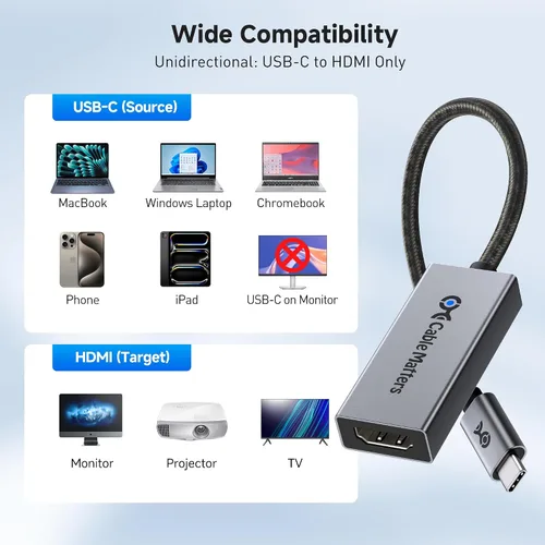 Vista 13 de Cable Matters Adaptador unidireccional USB C a HDMI 2.1 de 48Gbps