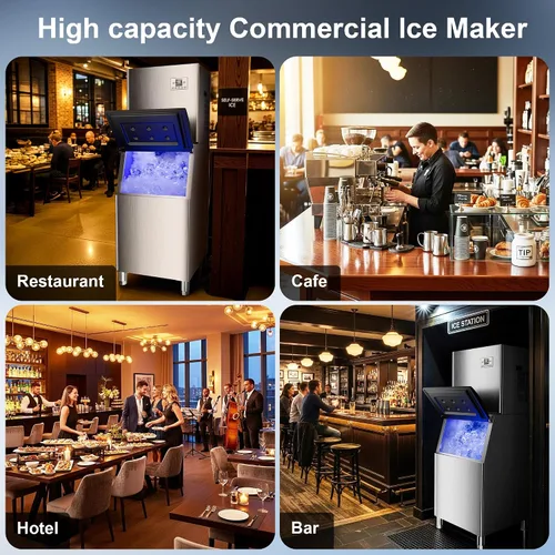 Vista 7 de Máquina comercial para hacer hielo de 450 libras/24 horas, 250 libras de almacenamiento grande dividida para negocios, 156 cubos en 7-15 minutos