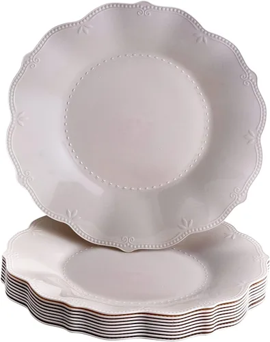 Vista 9 de SILVER SPOONS Platos de postre de plástico en relieve vintage para fiestas, 10 piezas, juego de vajilla desechable resistente, 6 pulgadas, platos