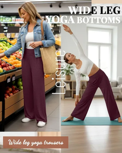 Vista 108 de Neer - Conjunto de 3 pantalones de yoga de pierna ancha para mujer - Pantalones deportivos cómodos, holgados, de cintura alta y casuales