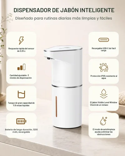 Vista 8 de Fantictas Dispensador automático de jabón líquido, 3 niveles para cocina y Blanco