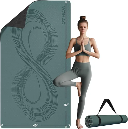 Vista 8 de Tapete de Yoga Grande de 76"x40"x0.4" - Tapete de Ejercicio Extra Ancho y Grueso Antideslizante, Versátil para Estiramiento, Estudio de Yoga