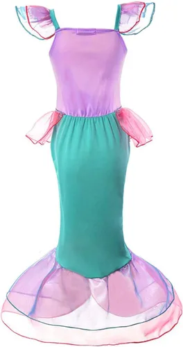 Vista 2 de RuuYiicoco Disfraz de princesa de sirena para niñas vestido de fiesta con peluca y corona 5T rosa