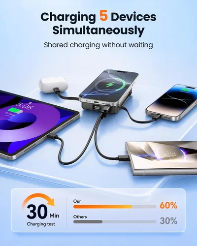 Vista 5 de RONEGN Banco de energía 10000mAh carga rápida magnética inalámbrica Black