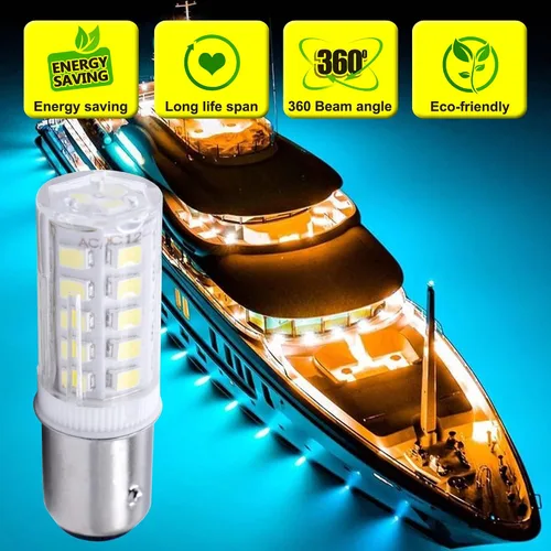 Vista 4 de HQRP BAY15d Bombilla LED de repuesto para bombilla Ancor Marine 529340 529341 521158 521162 521166 529344 base de índice de contacto doble, 33LED