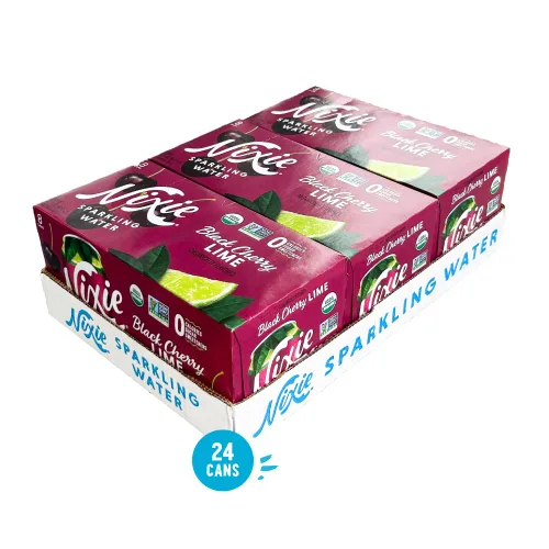 Vista 3 de Nixie Agua con gas, cereza y lima negra latas de 12 onzas líquidas, paquete de 24 Orgánica, vegana, sin OMG, sin gluten, 0 calorías, 0 azúcar, 0