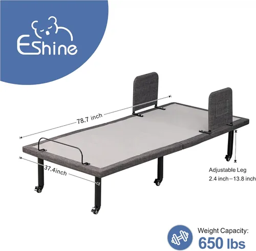 Vista 2 de ESHINE - Marco de cama ajustable con control remoto inalámbrico, inclinación de cabeza y pie, patas ajustables con rueda, barandilla de cama, base