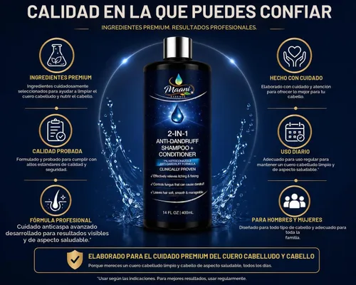 Vista 6 de Maani Essence Champú y acondicionador anticaspa 2 en 1, 16.7 onzas líquidas (16.9 fl oz), fórmula de ketoconazol con queratina y aloe vera, champú