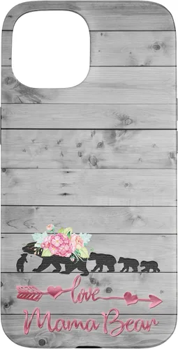 Vista 6 de Pink Floral Black Mama Bear Four Cubs on Vintage Gray Rustic Case for iPhone 17