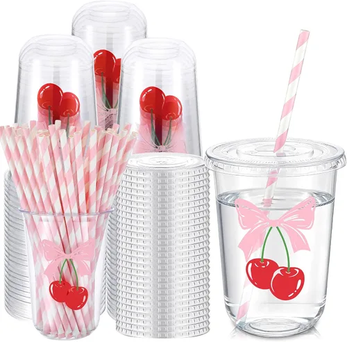 Vista 21 de LemonRoad - Juego de 50 tazas de lazo rosa de 16 onzas para decoración