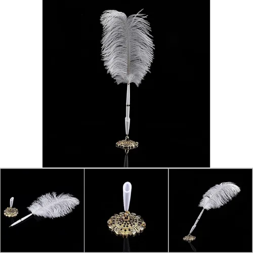 Vista 6 de Tyenaza Pluma de pluma de avestruz retro, pluma de firma de oficina, regalo de cumpleaños personalizado, pluma de avestruz, pluma de agua
