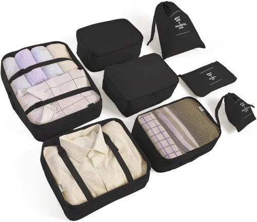 Vista 44 de Juego de 8 cubos de embalaje para maletas, organizadores de equipaje de viaje, accesorios de viaje, organizador de equipaje esencial