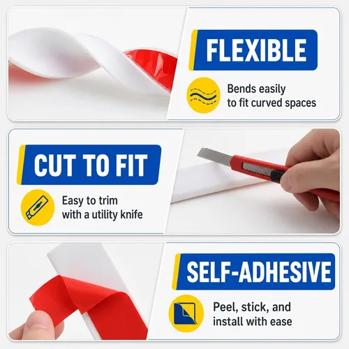 Vista 4 de Protector contra salpicaduras para fregadero de cocina y barrera de agua para bañera, 39 pulgadas, color negro Flexible self-adhesive water dam