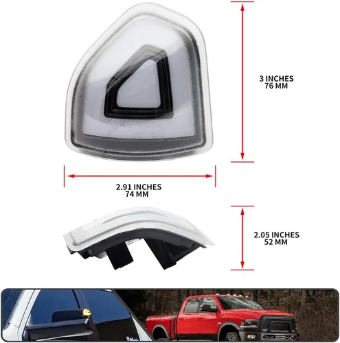 Vista 9 de 2 piezas de luz LED anaranjada para espejo y señal de giro para Dodge Ram 1500 2500 3500 4500 5500 2010-2018 Luz de señal de giro para espejo Lente