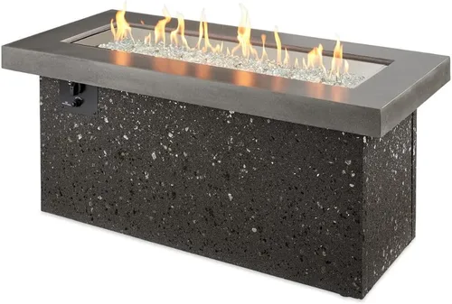 Vista 7 de Outdoor GreatRoom Co - Mesa para fogata de gas Key Largo para patio exterior, mesa rectangular de acero inoxidable de 48 pulgadas, base de estuco