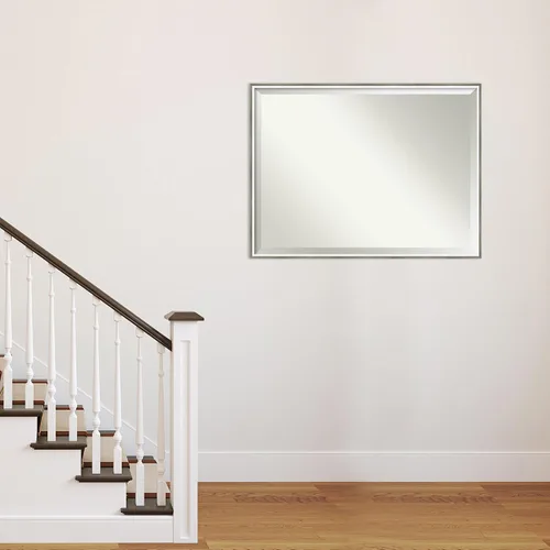 Vista 5 de Amanti Art Lucie - Espejo de pared plateado de 31 x 41 pulgadas, espejo rectangular de baño blanco plateado para decoración de pared de sala