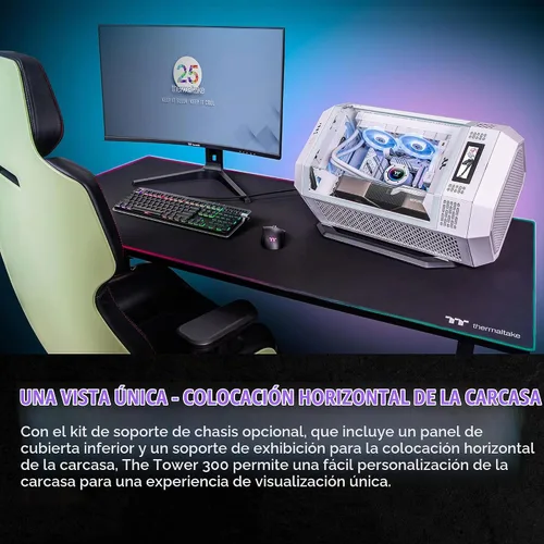 Vista 4 de Thermaltake Carcasa micro ATX negra Tower 300; ventilador CT de 0.079 x 5.512 in incluido; soporta radiador de hasta 16.535 in; kit de soporte