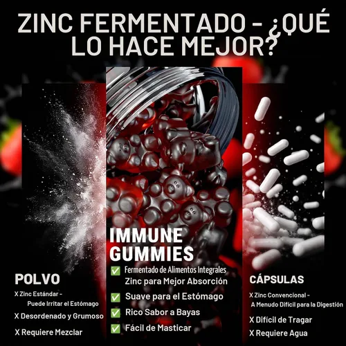 Vista 5 de KEY ELEMENTS - Gomitas de zinc de apoyo inmunológico de 50 mg con vitamina Rich Berry Taste - Suplementos de zinc antioxidantes naturales con cobre