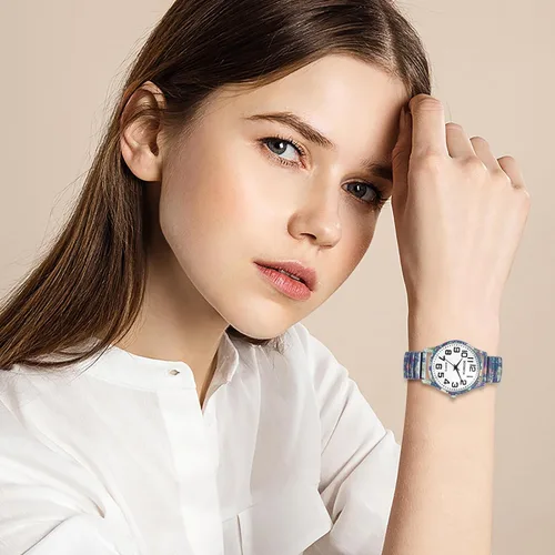 Vista 4 de Avaner Relojes de pulsera elásticos para mujer correa elástica impresa con gran número, analógico, cuarzo, fácil de leer, pulsera de pulsera