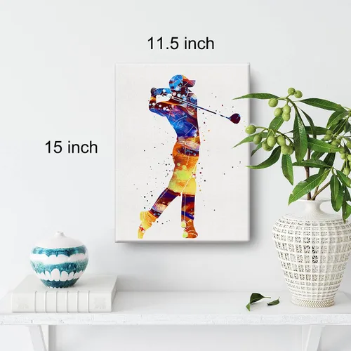 Vista 2 de Arte de pared de acuarela de golf, deportes, golfistas, impresiones sobre lienzo para decoración de pared en el hogar, oficina, obras de arte