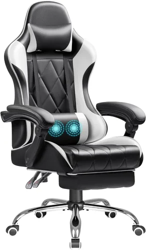 Vista 17 de Shahoo Silla ergonómica para videojuegos, reposapiés y soporte lumbar de Negro