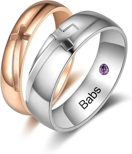 Vista 15 de OPALSTOCK - Juego de anillos de compromiso personalizados para parejas con corazón a juego para él y para ella multicolor/fantasía (Adjustable)