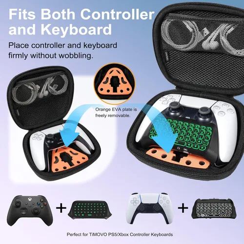 Vista 3 de TiMOVO Controller Keyboard Carrying Case for PS5PS5 EdgeXbox Controller, PS5 Travel Case with Accessory Storage Holder, Hard Shell Protective Bag