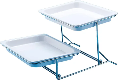 Vista 7 de Mlaea Bandeja blanca para alimentos con estante desmontable de acero inoxidable, soporte de frutas de gran capacidad para banquetes y bufé