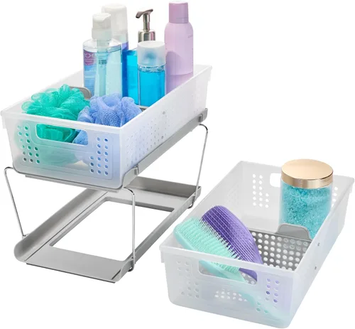 Vista 5 de madesmart Organizador de baño de 2 niveles, almacenamiento debajo del fregadero con cajones deslizantes, para suministros de limpieza, despensa