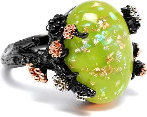 Vista 11 de Henrietta - Anillos de ópalo de fuego simulado para mujer, anillo de Negro