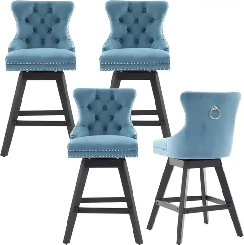 Vista 29 de cinkehome Juego de 2 taburetes de bar giratorios de altura de mostrador, taburetes de bar tapizados de terciopelo con respaldo, sillas de bar