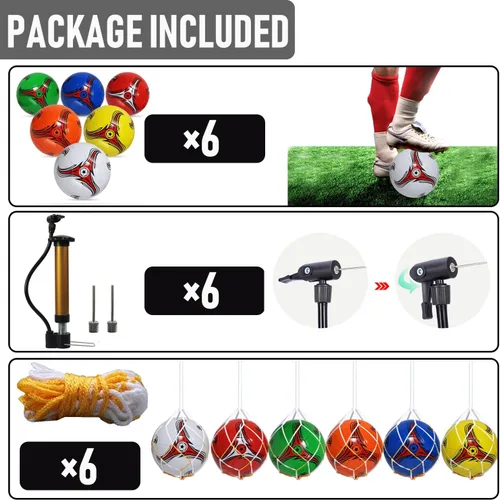 Vista 2 de Youlina Paquete de 6 pelotas de fútbol de Navidad desinfladas con bomba, pelotas de fútbol a granel, pelotas de fútbol clásicas con bolsa deportiva