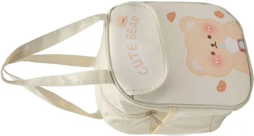Vista 4 de TOPINCN Lonchera gruesa de gran capacidad, bonitas bolsas de almuerzo con patrón de dibujos animados con asa para picnic (oso de té con leche beige)