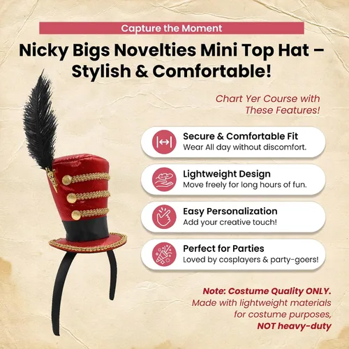 Vista 4 de Nicky Bigs Novelties Diadema de sombrero con plumas negras y adornos dorados con flecos dorados, juguete de circo, carnaval, juguete de soldado