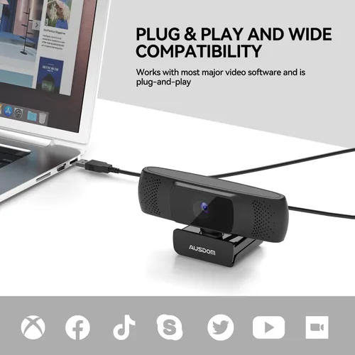 Vista 8 de AUSDOM Cámara web AF640 1080P con micrófono, cámara de PC USB 90 ° FOV con cubierta de privacidad, cámara de computadora Plug and Play para llamadas