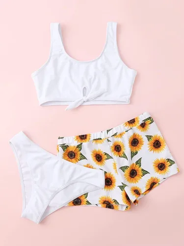 Vista 3 de Sutlupeya Traje de baño de 3 piezas para niña con pantalones cortos