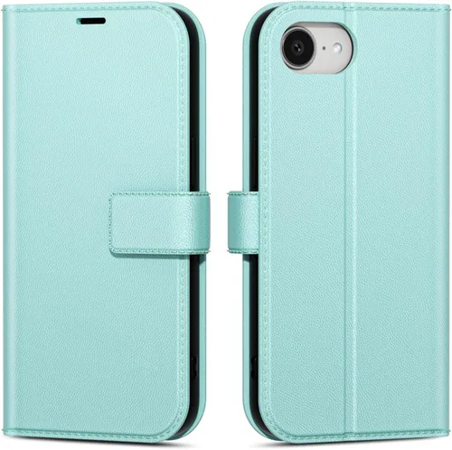 Vista 9 de oakxco Funda tipo cartera para iPhone SE 2022/2020/8/7 con soporte para tarjeta de crédito, funda magnética RFID delgada tipo libro con tapa
