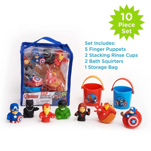 Vista 2 de Marvel Avengers - Juego de juguetes de baño de 10 piezas, juguetes de baño para niños