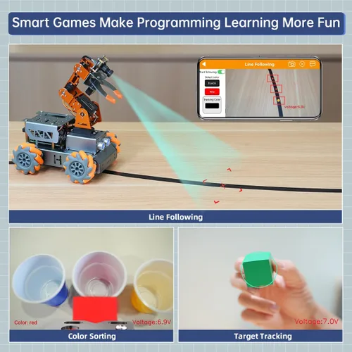 Vista 3 de MasterPi 5DOF Robotic Arm for RaspberryPi 5 AI Vision Tracking Target Sorting Line Follow Open Source Programming Smart Robot Car Kit for Teen Adult