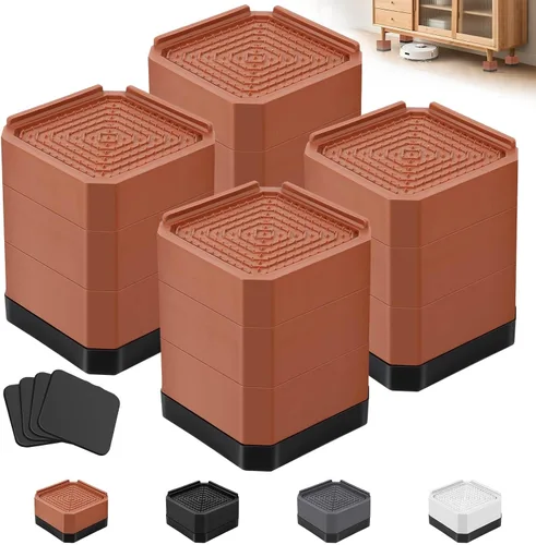 Vista 12 de Elevadores de cama para muebles – Elevador de bloque rectangular ajustable para elevar 1.5-3 pulgadas y 4.3 pulgadas camas, mesas, sofás