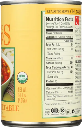 Vista 7 de Amy's Sopa orgánica de verduras gruesa, baja en grasa, 14.3 onzas