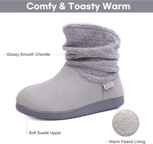 Vista 6 de Longbay Pantuflas de punto de chenilla cálidas para mujer de espuma viscoelástica cómodas de gamuza esponjosas de espuma viscoelástica botas de casa