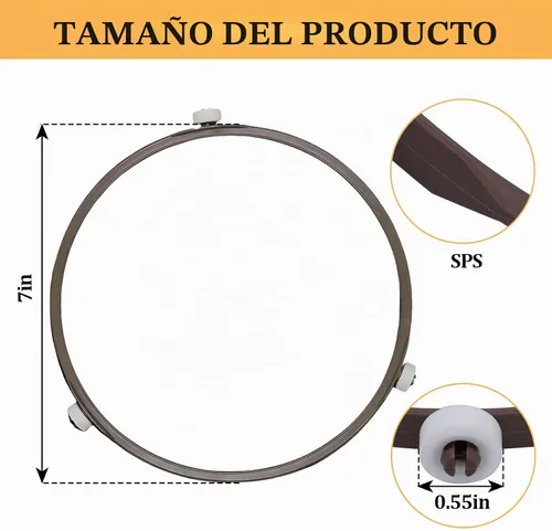 Vista 2 de Anillo de reemplazo para plato giratorio de microondas de 7 pulgadas, piezas de repuesto para girar microondas con 3 rodillos suaves, ajuste