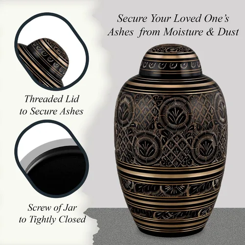 Vista 4 de Forever URNS Urna de cremación para adultos con acabado grabado a mano de latón negro Beauty para cenizas humanas de mujeres y hombres, 200 pulgadas