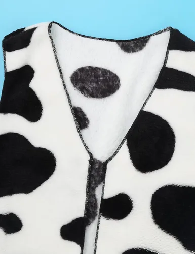 Vista 5 de Disfraz de vaca de Halloween para niñas, disfraz de vaca, chaleco sin mangas con sombrero, bandana, conjuntos de 3 piezas