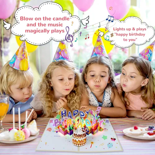 Vista 2 de Tarjeta de Cumpleaños Musical 3D, Vela de Luz LED Soplable, Tarjetas de 3D de Cumpleaños Emergentes con Números DIY 0-9, Vela de Luz LED Soplable