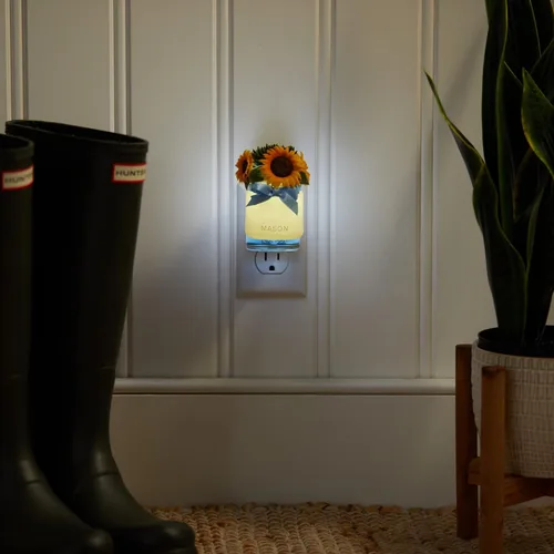 Vista 5 de Yankee Candle Difusor ScentPlug de girasoles, ramo de girasol iluminado, función de luz LED, diseño de tarro Mason