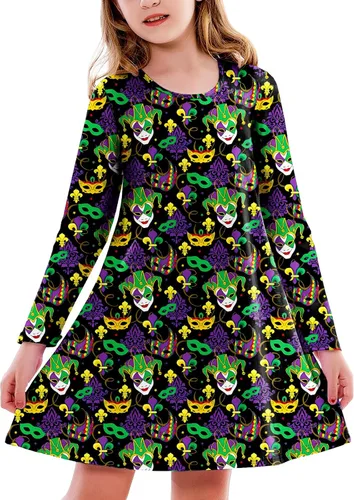 Vista 26 de Deerose Vestido de manga larga para niñas del día de San Patricio Mardi Gras, de 3 a 14 años Navidad café