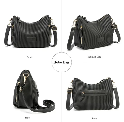 Vista 2 de Bolso de hombro para mujer, de cuero, plisado, informal, a la moda, bolso hobo
