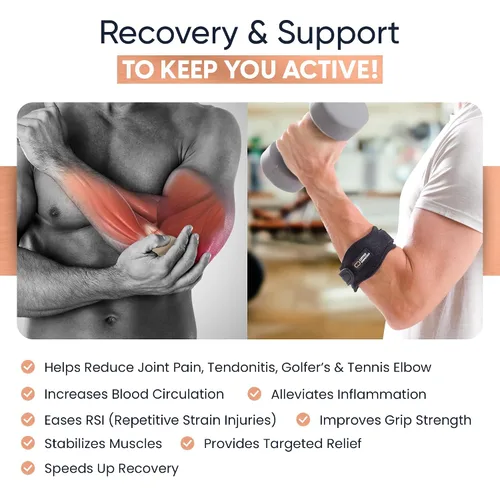 Vista 3 de Copper Compression Codera de tenista, soporte de contrafuerza ajustable para tendinitis, codo de golfista, codo de tenista, dolor de antebrazo